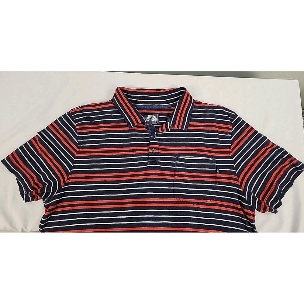 The North Face Men's Golf Polo Shirt Red White Blue Striped Size Large Cotton - Picture 9 of 10